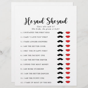 Elegant He Said She Said Bridal Shower Game