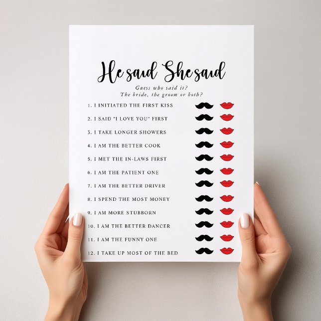 Elegant He Said She Said Bridal Shower Game (Creator Uploaded)