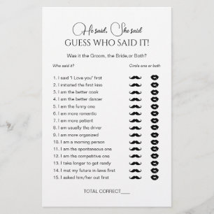 Elegant He Said She Said Bridal Shower Game