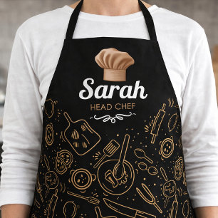 Elegant Head Chef Kitchen Illustration with Gold  Apron