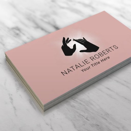 Customizable Elegant Healing Hands Dusty Rose Massage Spa Salon Business Card