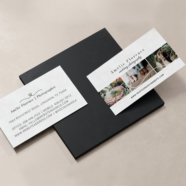 Elegant Heart 3 Photo Collage Wedding Photographer Business Card (Creator Uploaded)