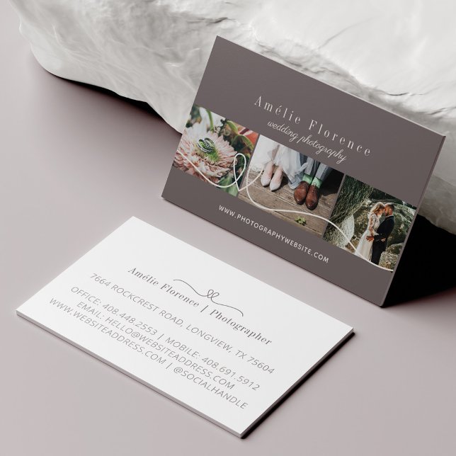 Elegant Heart 3 Photo Collage Wedding Photographer Business Card (Creator Uploaded)