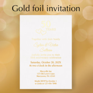 Elegant Heart 50th Wedding Anniversary Party Gold Foil Invitation