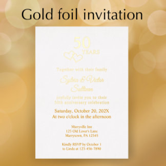 Elegant Heart 50th Wedding Anniversary Party Gold Foil Invitation