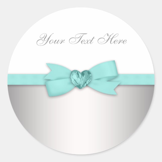 Elegant Heart and Bow Teal Blue Stickers (Front)