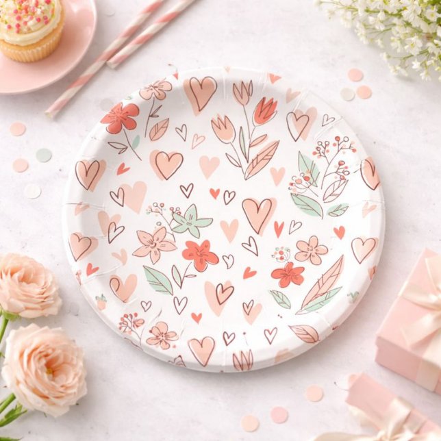 Elegant Heart and Flower Paper Plates (Creator Uploaded)