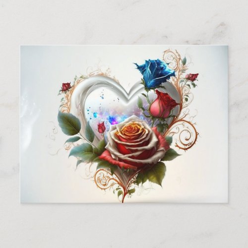 Elegant Heart and Roses Postcard