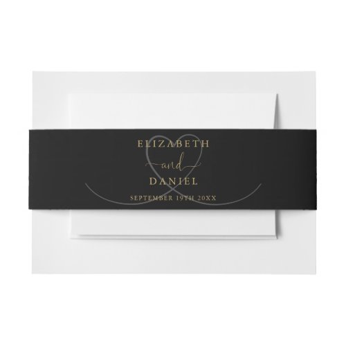 Elegant Heart Black And Gold Wedding Invitation Belly Band