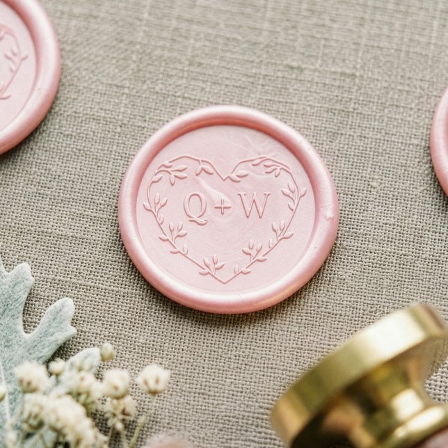 Elegant Heart Branch & Leaves Couples Monogram Wax Seal Stamp (Elegant Heart Branch & Leaves Couples Monogram Wax Seal Stamp)