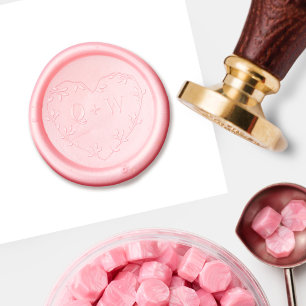 Elegant Heart Branch & Leaves Couples Monogram Wax Seal Stamp