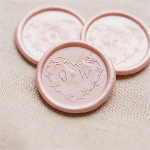 Elegant Heart Branch & Leaves Couples Monogram Wax Seal Sticker