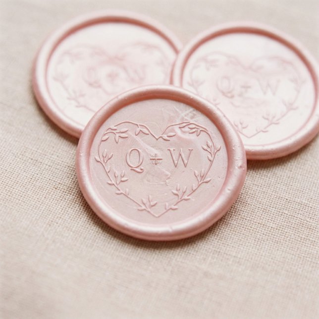 Elegant Heart Branch & Leaves Couples Monogram Wax Seal Sticker (Elegant Heart Branch & Leaves Couples Monogram Wax Seal Sticker)