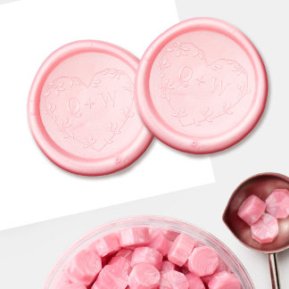 Elegant Heart Branch & Leaves Couples Monogram Wax Seal Sticker
