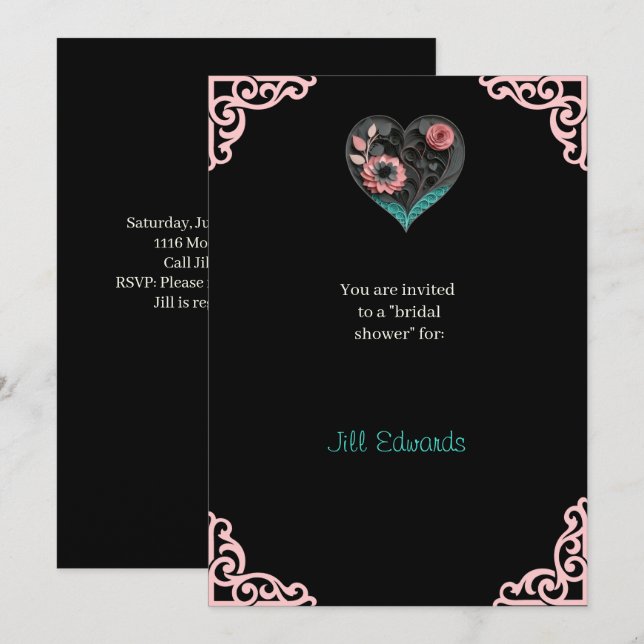 Elegant Heart Bridal Shower Invitation (Front/Back)