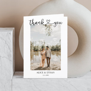 Elegant Heart Calligraphy Photo Wedding Letterpress Thank You Card