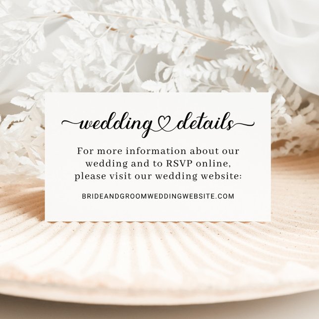 Elegant Heart Calligraphy Wedding Details Enclosure Card (Creator Uploaded)