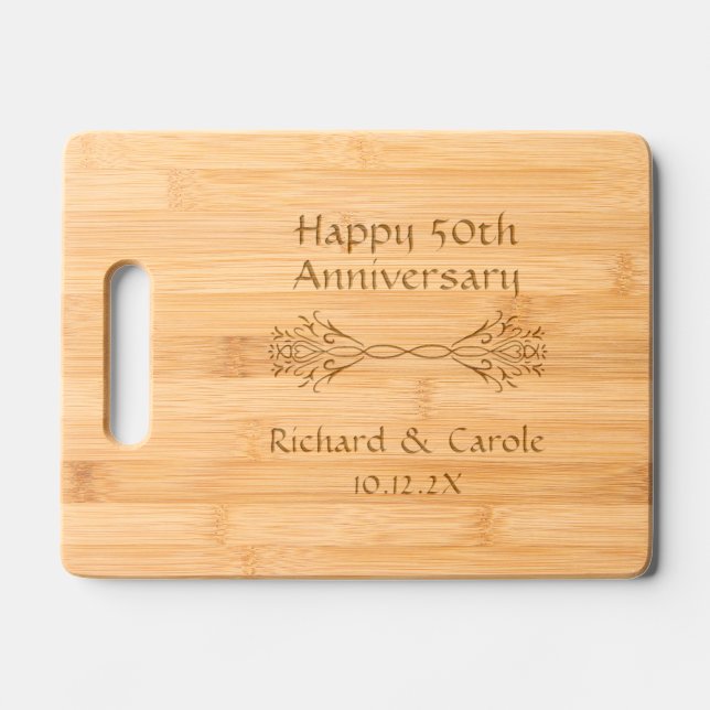 Elegant Heart Couple 50th Wedding Anniversary Gift Engraved Cutting Board (Front)