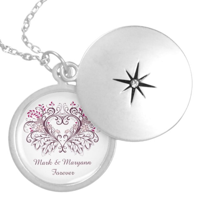 Elegant Heart Couples Forever Love Locket Necklace (Front)