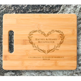 Elegant Heart Couple's Name & Date Anniversary Engraved Cutting Board