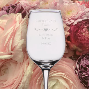 Elegant Heart Custom 20th Wedding Anniversary Gift Wine Glass