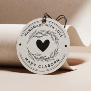 Elegant Heart Custom Name Handmade With Love Rubber Stamp