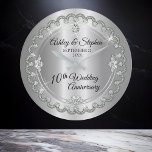 Elegant Heart Diamonds 10th Wedding Anniversary Large Clock<br><div class="desc">Opulent elegance frames this 10th wedding anniversary design in a unique scalloped diamond design with center teardrop diamond with faux added sparkles on a tin colored gradient. Original design by Holiday Hearts Designs (rights reserved). Please note that all embellishments are printed and are only made to appear as real as...</div>