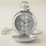 Elegant Heart Diamonds 10th Wedding Anniversary Pocket Watch<br><div class="desc">Opulent elegance frames this 10th wedding anniversary design in a unique scalloped diamond design with center teardrop diamond with faux added sparkles on a tin colored gradient. Original design by Holiday Hearts Designs (rights reserved). Please note that all embellishments are printed and are only made to appear as real as...</div>