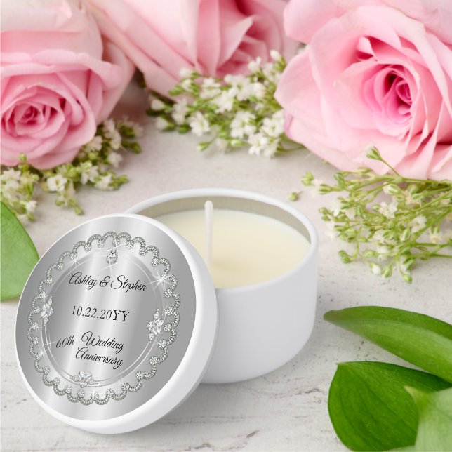 Elegant Heart Diamonds 60th Wedding Anniversary Mini Candle Favors (Insitu (Wedding))