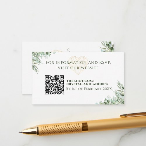 Elegant Heart Eucalyptus Foliage Wedding Website Enclosure Card
