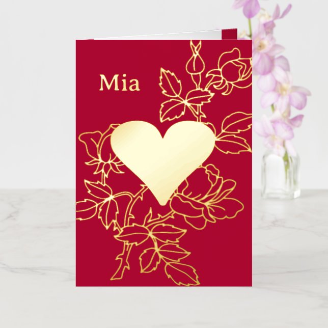 Elegant Heart Floral Personalized Foil Card (Orchid)