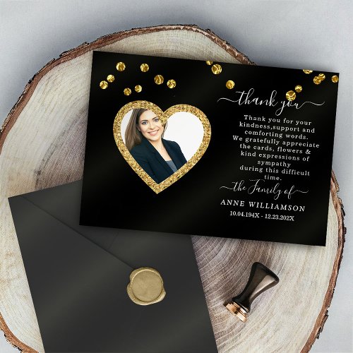 Elegant Heart Frame Photo Funeral Thank You Card