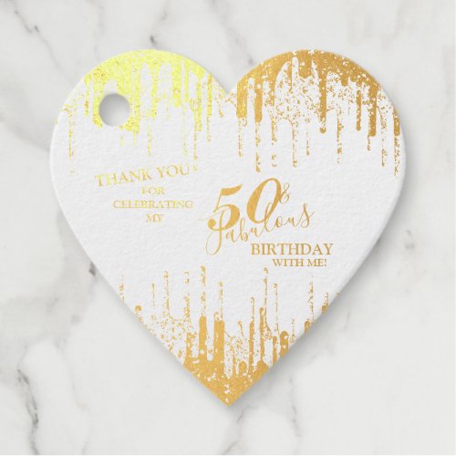 Elegant Heart Gold 50  Fabulous Birthday Real Foil Favor Tags