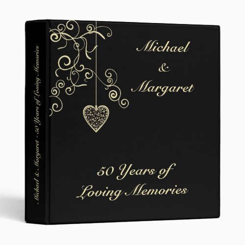 Elegant Heart Golden Wedding Anniversary 3 Ring Binder