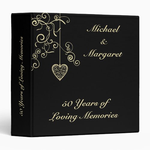 Elegant Heart Golden Wedding Anniversary 3 Ring Binder