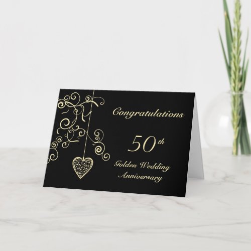 Elegant Heart Golden Wedding Anniversary Card