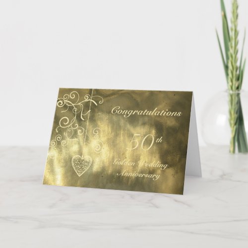 Elegant Heart Golden Wedding Anniversary Card