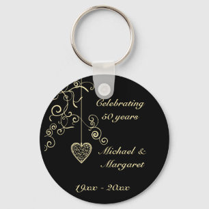 Elegant Heart Golden Wedding Anniversary Memento Keychain