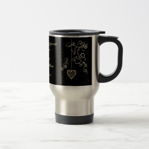 Elegant Heart Golden Wedding Anniversary Memento Travel Mug