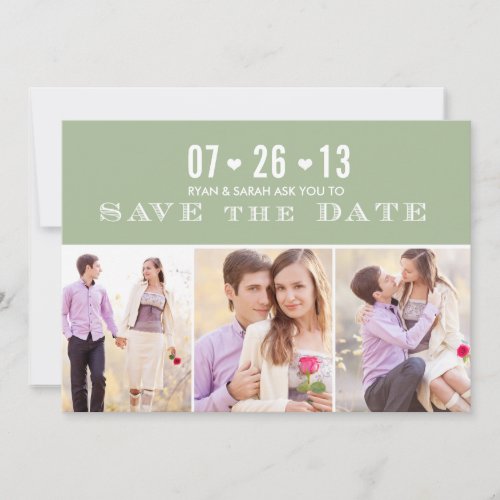 Elegant Heart Green Save the Dates with Photos Save The Date