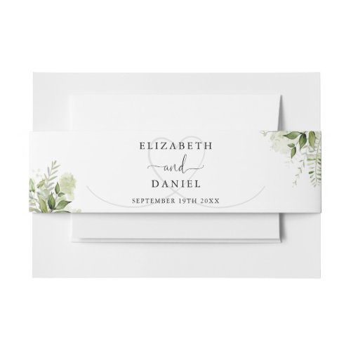 Elegant Heart Greenery Floral Wedding Invitation Belly Band