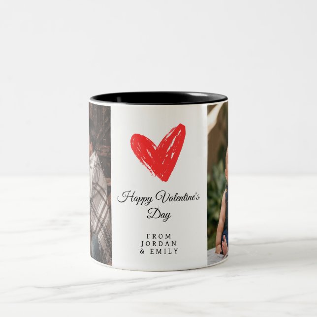 Elegant Heart Happy Valentine's Day Photo Two-Tone Coffee Mug (Center)