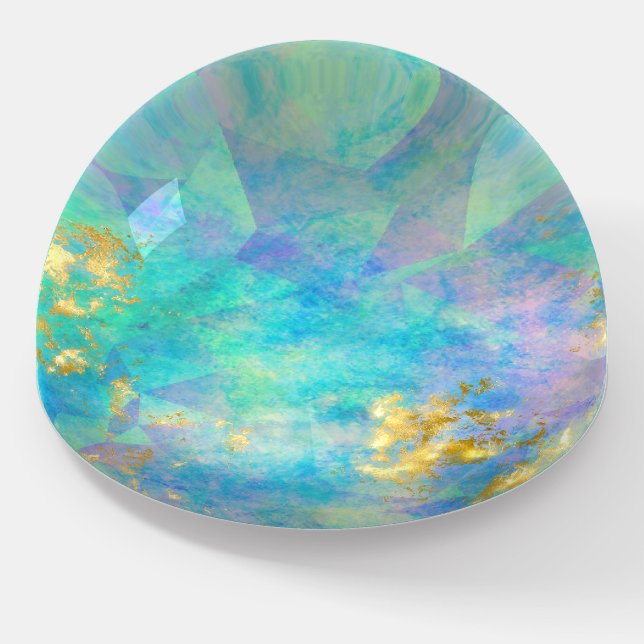 Elegant Heart Iridescent Opal Gemstone Inspired  Paperweight (Angled)