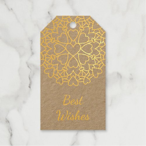 Elegant Heart Mandala Wedding Foil Gift Tags