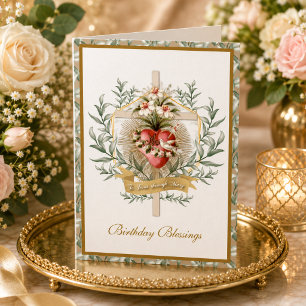 Elegant Heart of  Virgin Mary Cross Floral Card