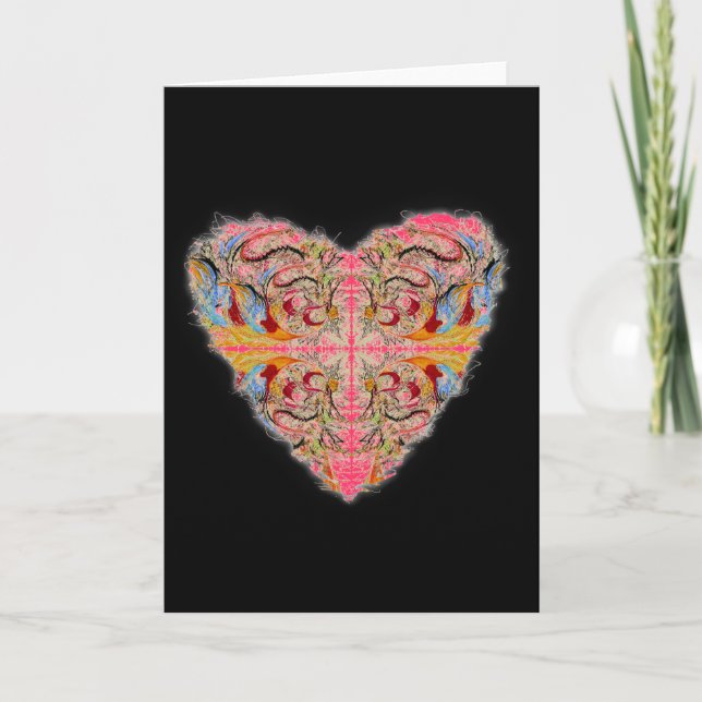 Elegant Heart on black Holiday Card (Front)