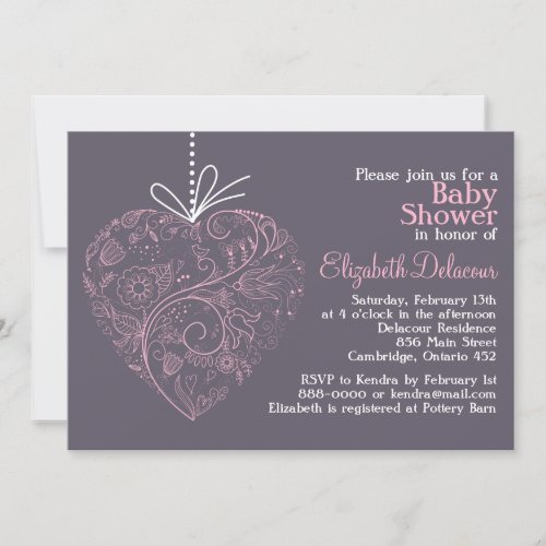 Pink Whimsical Floral Heart Baby Shower Invitation