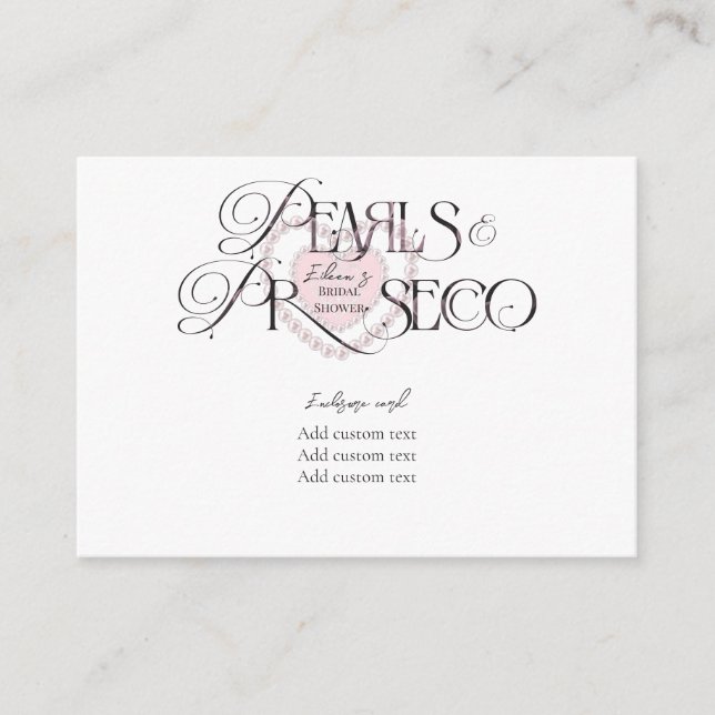 Elegant Heart Pearls Prosecco Bubbly Bridal Shower Enclosure Card (Front)