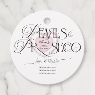 Elegant Heart Pearls Prosecco Bubbly Bridal Shower Favor Tags