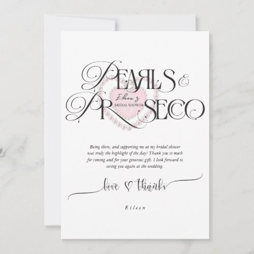 Elegant Heart Pearls Prosecco Bubbly Bridal Shower Thank You Card